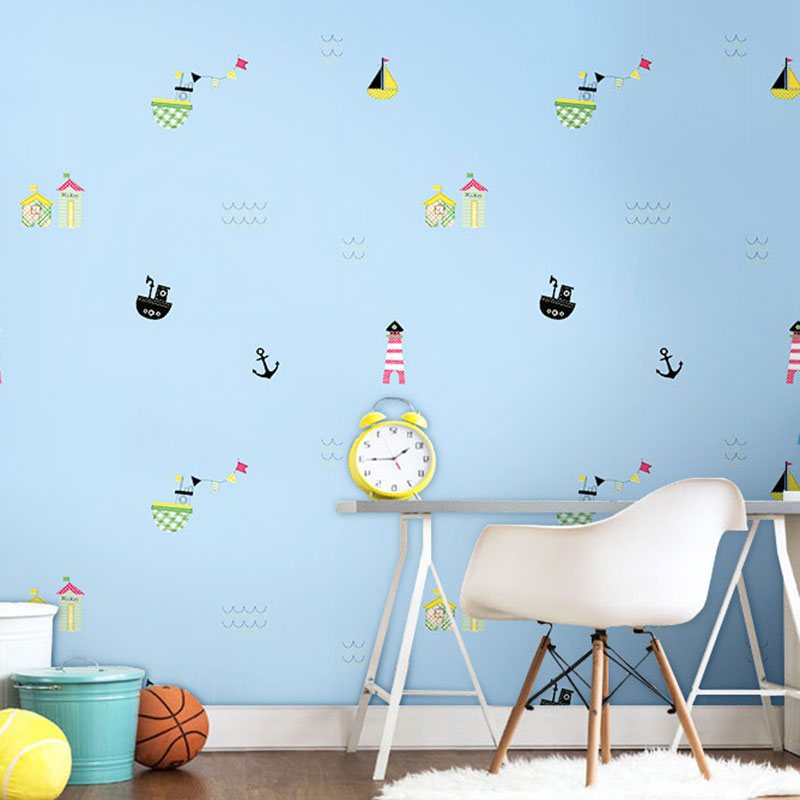 Frendorf | Pastel Boot en Baken Behang Vlekbestendige Wandkunst voor Kinderkamer, Niet Beplakt