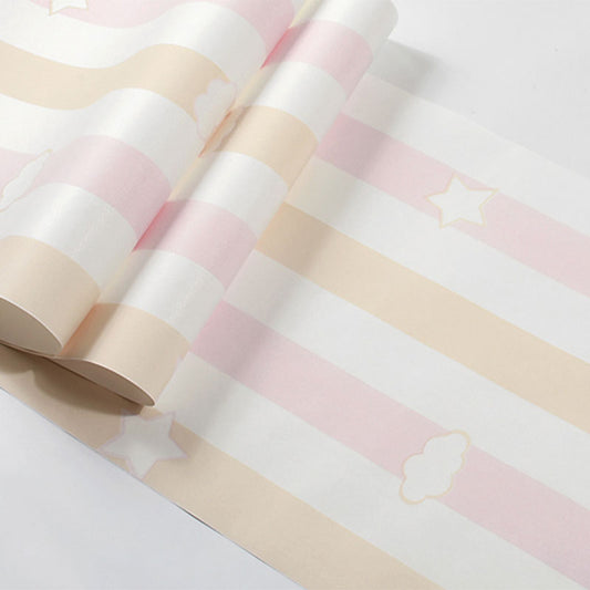 Frendorf | 33' x 20.5" stripe wallpaper for kids cloud wall art in soft colors for children, dirt-repellent