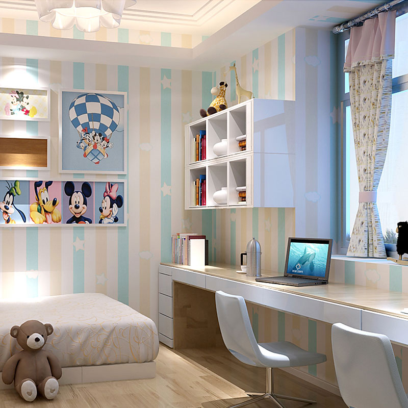 Frendorf | 33' x 20.5" stripe wallpaper for kids cloud wall art in soft colors for children, dirt-repellent