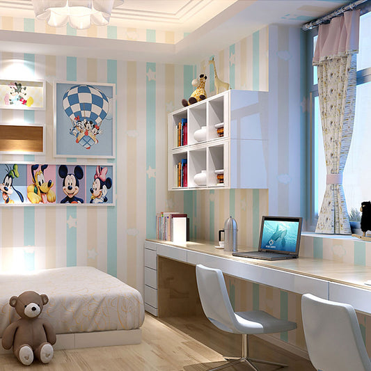 Frendorf | 33' x 20.5" stripe wallpaper for kids cloud wall art in soft colors for children, dirt-repellent