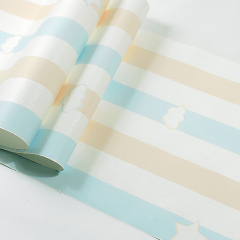 Frendorf | 33' x 20.5" stripe wallpaper for kids cloud wall art in soft colors for children, dirt-repellent