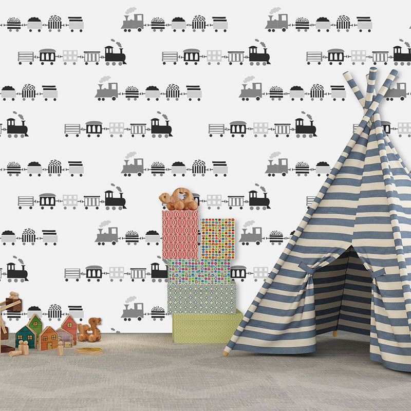 Frendorf | Schwarz-weiße Wandkunst 29,1 Quadratfuß. Cartoon-Zugtapete für Kinder, selbstklebend