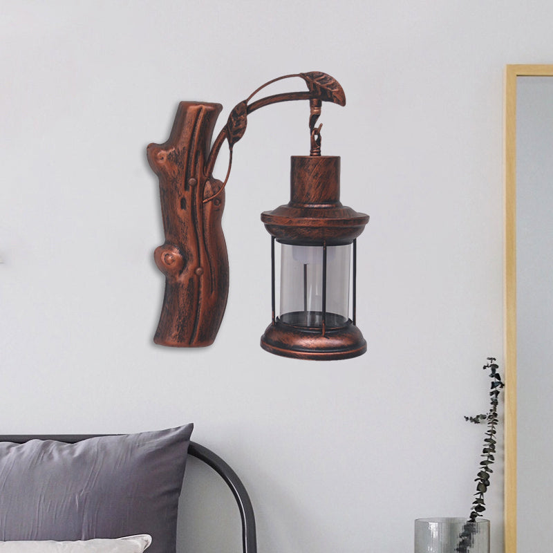 Frendorf | Kerosene Gang Wall Light Fixture Coastal Clear Glass 1 Light Black/Koper Sconce Lamp