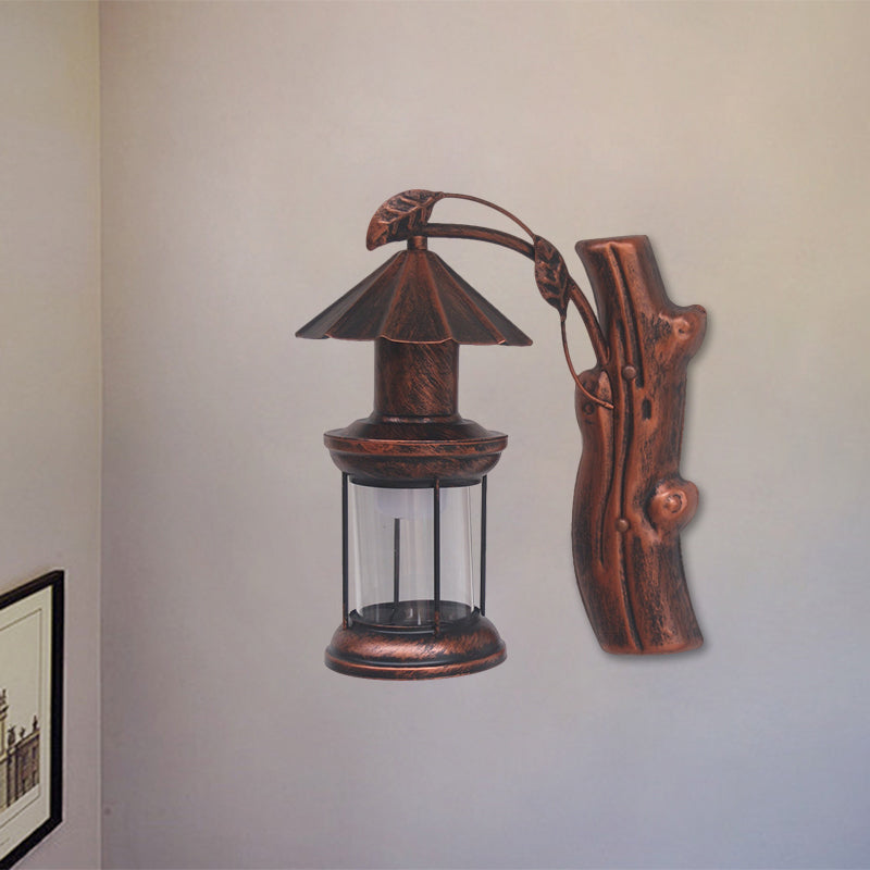 Frendorf | 1 Lichtklar Glas Wand Sconces Licht Retro Küsten Schwarz/Kupfer Petroleum Flur Beleuchtung Fixture
