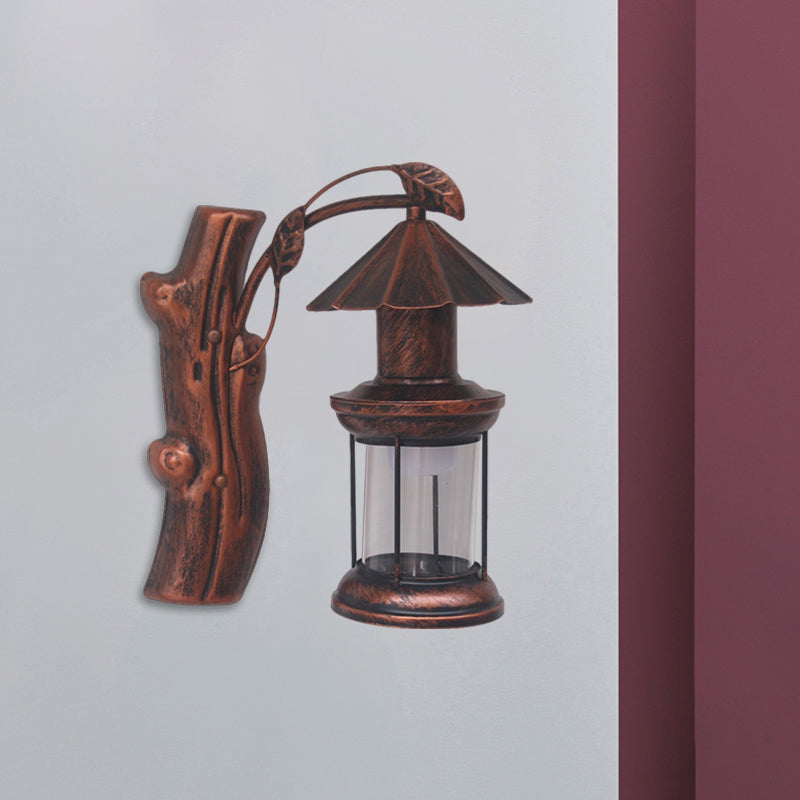 Frendorf | 1 Lichtklar Glas Wand Sconces Licht Retro Küsten Schwarz/Kupfer Petroleum Flur Beleuchtung Fixture
