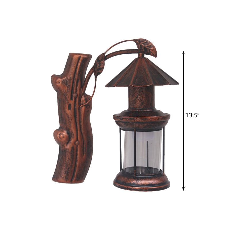 Frendorf | 1 Lichtklar Glas Wand Sconces Licht Retro Küsten Schwarz/Kupfer Petroleum Flur Beleuchtung Fixture