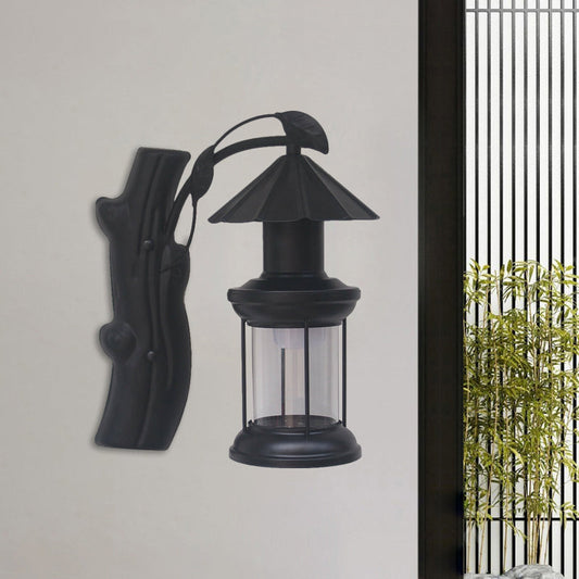 Frendorf | 1 Lichtklar Glas Wand Sconces Licht Retro Küsten Schwarz/Kupfer Petroleum Flur Beleuchtung Fixture