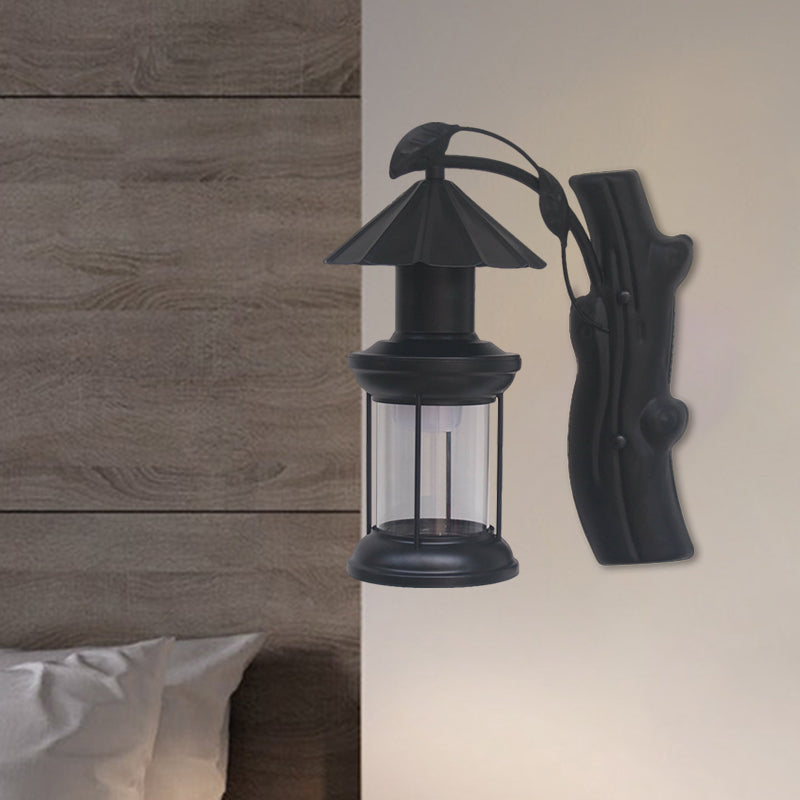 Frendorf | 1 Lichtklar Glas Wand Sconces Licht Retro Küsten Schwarz/Kupfer Petroleum Flur Beleuchtung Fixture