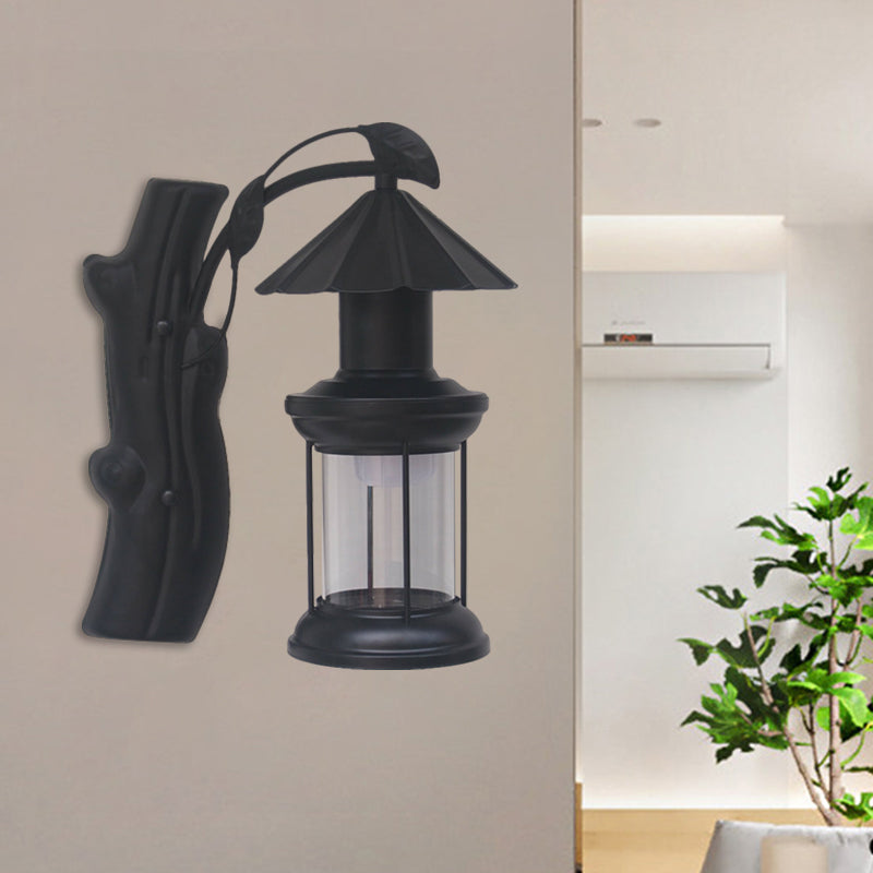 Frendorf | 1 Lichtklar Glas Wand Sconces Licht Retro Küsten Schwarz/Kupfer Petroleum Flur Beleuchtung Fixture