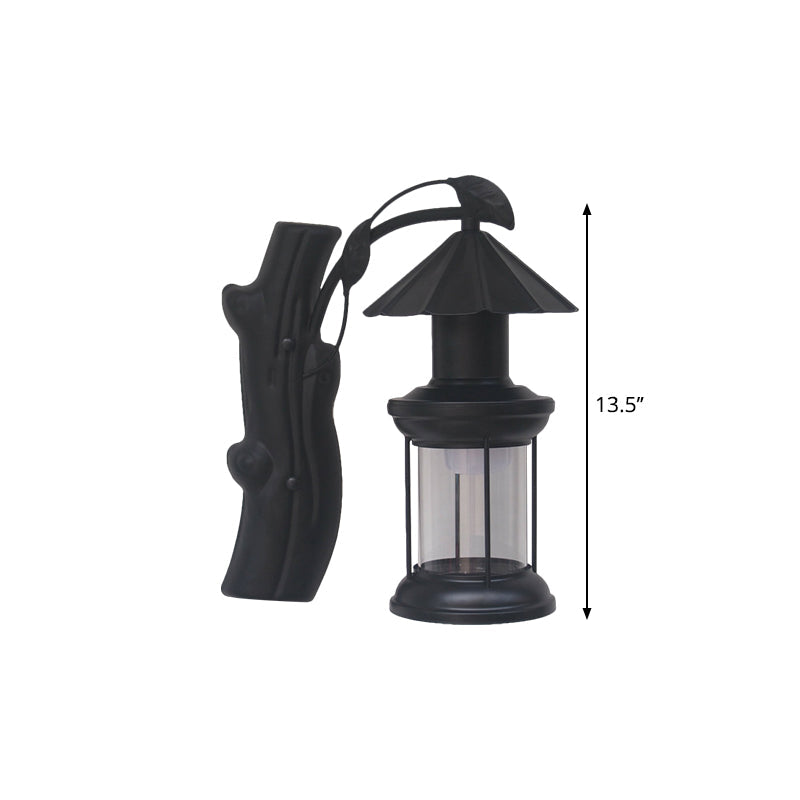 Frendorf | 1 Lichtklar Glas Wand Sconces Licht Retro Küsten Schwarz/Kupfer Petroleum Flur Beleuchtung Fixture