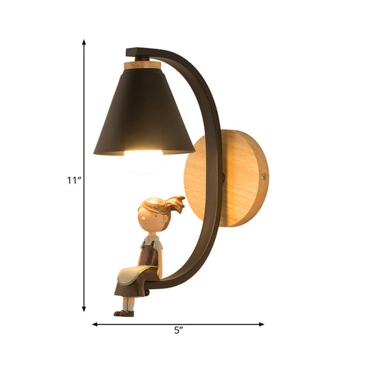 Frendorf | 1 Licht Trichter Schirm Wandleuchte Nordic Stil Metall Wandlampe für Kinder Schlafzimmer Küche
