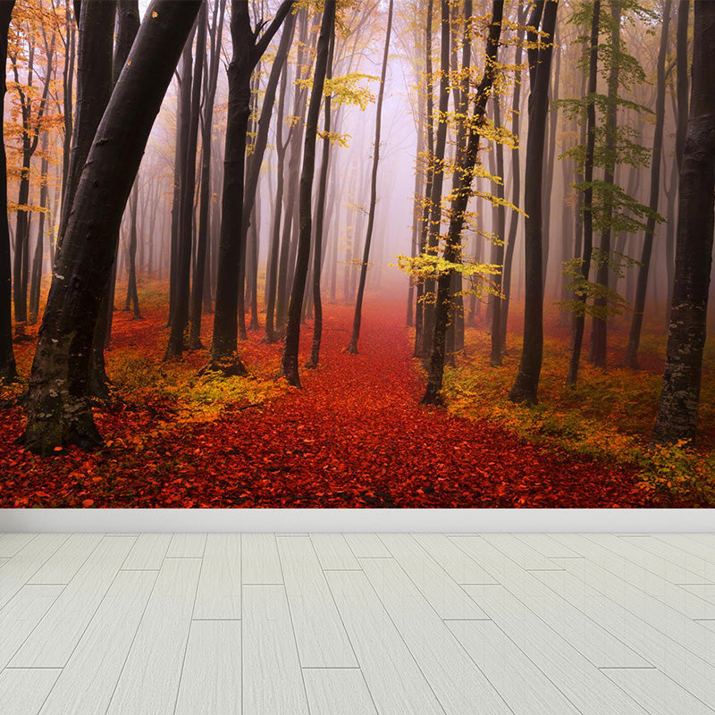 Ganzherbstwald-Mural Moderne geheimnisvolle Landschaft Wandkunst in dunkler Farbe für Zuhause