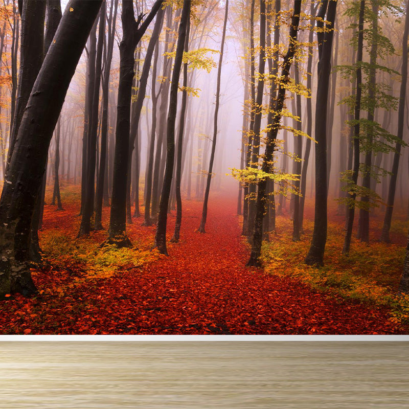 Ganzherbstwald-Mural Moderne geheimnisvolle Landschaft Wandkunst in dunkler Farbe für Zuhause