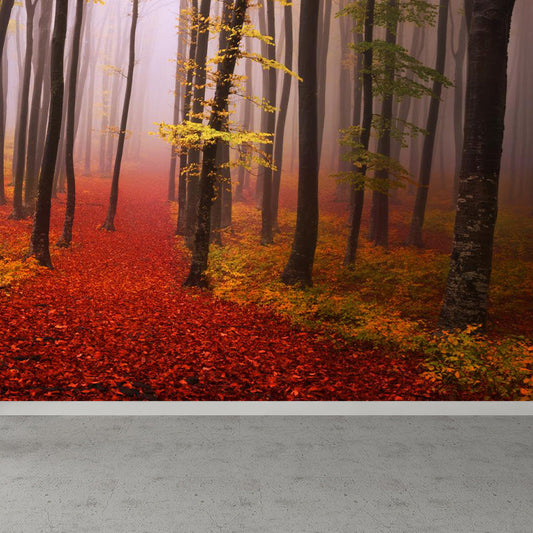Ganzherbstwald-Mural Moderne geheimnisvolle Landschaft Wandkunst in dunkler Farbe für Zuhause