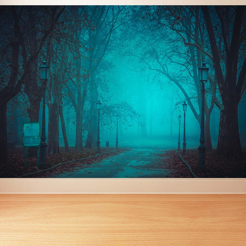Ganzherbstwald-Mural Moderne geheimnisvolle Landschaft Wandkunst in dunkler Farbe für Zuhause