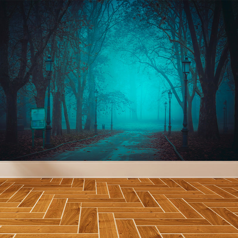 Ganzherbstwald-Mural Moderne geheimnisvolle Landschaft Wandkunst in dunkler Farbe für Zuhause