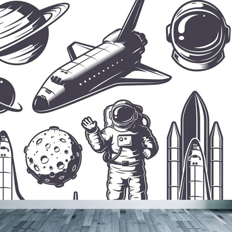 Frendorf | Kinder Cosmos Raumschiff Wandmural Sanfte Farbe Wasserabweisende Wandkunst für Jungenzimmer