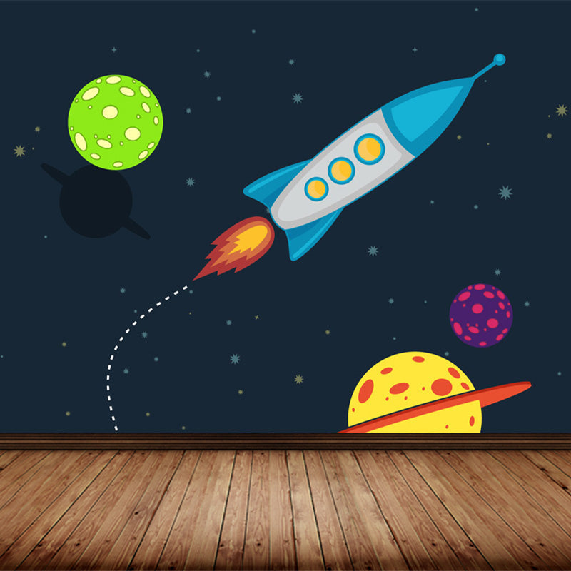 Frendorf | Kinder Cosmos Raumschiff Wandmural Sanfte Farbe Wasserabweisende Wandkunst für Jungenzimmer
