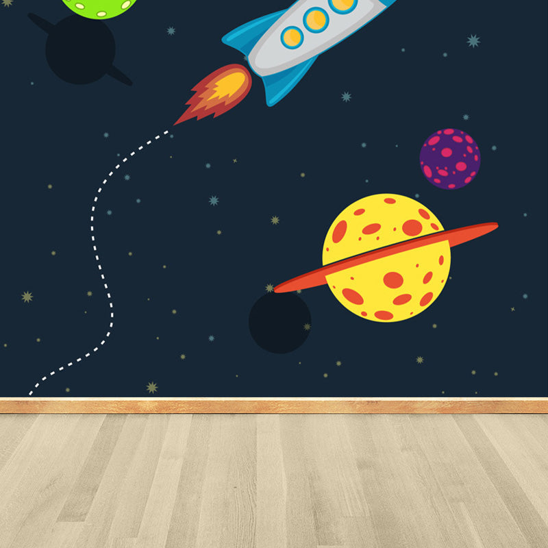 Frendorf | Kinder Cosmos Raumschiff Wandmural Sanfte Farbe Wasserabweisende Wandkunst für Jungenzimmer