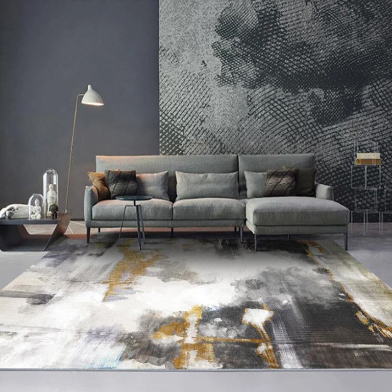 Funky Abstract Aquarellmuster Teppich Schwarz Einfacher Teppich Polyester Waschbar Rutschfest Tierfreundlicher Teppich für das Wohnzimmer
