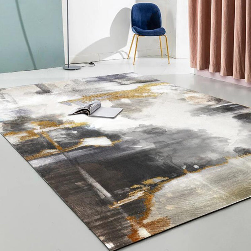 Funky Abstract Aquarellmuster Teppich Schwarz Einfacher Teppich Polyester Waschbar Rutschfest Tierfreundlicher Teppich für das Wohnzimmer