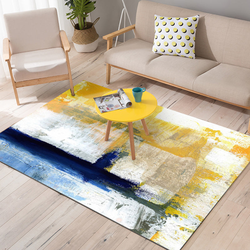 Frendorf | Geel Parlour Tapijt Industrieel Penseelstreken Schilderij Patroon Tapijt Polyester Machine Wasbaar Antislip Ondergrond Vloerkleed