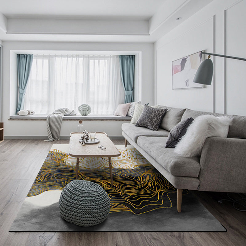 Frendorf | Moderne Swirl Gestreepte Patroon Tapijt Zwart Polyester Area Vloerkleed Antislip Huisdiervriendelijk Wasbaar Tapijt voor Zitten Kamer