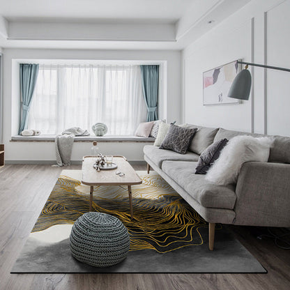 Frendorf | Moderne Swirl Gestreepte Patroon Tapijt Zwart Polyester Area Vloerkleed Antislip Huisdiervriendelijk Wasbaar Tapijt voor Zitten Kamer