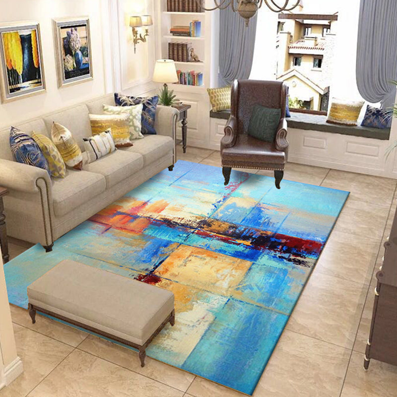 Frendorf | Groene en Blauwe Industriële Vloerkleed Polyester Abstract Vloerkleed Huisdiervriendelijk Wasbaar Antislip Tapijt voor Slaapkamer