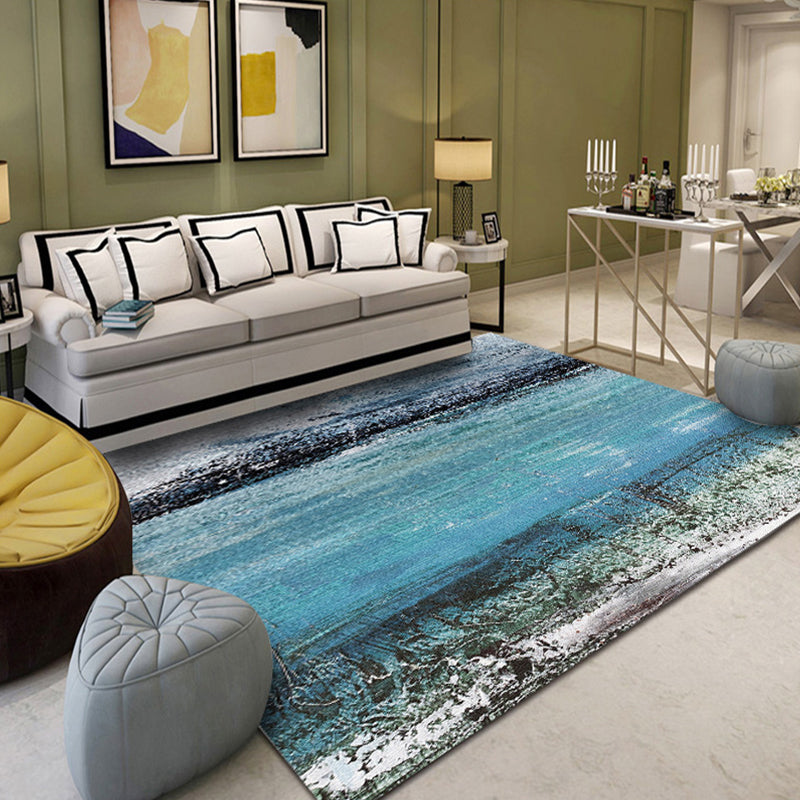 Frendorf | Groene en Blauwe Industriële Vloerkleed Polyester Abstract Vloerkleed Huisdiervriendelijk Wasbaar Antislip Tapijt voor Slaapkamer