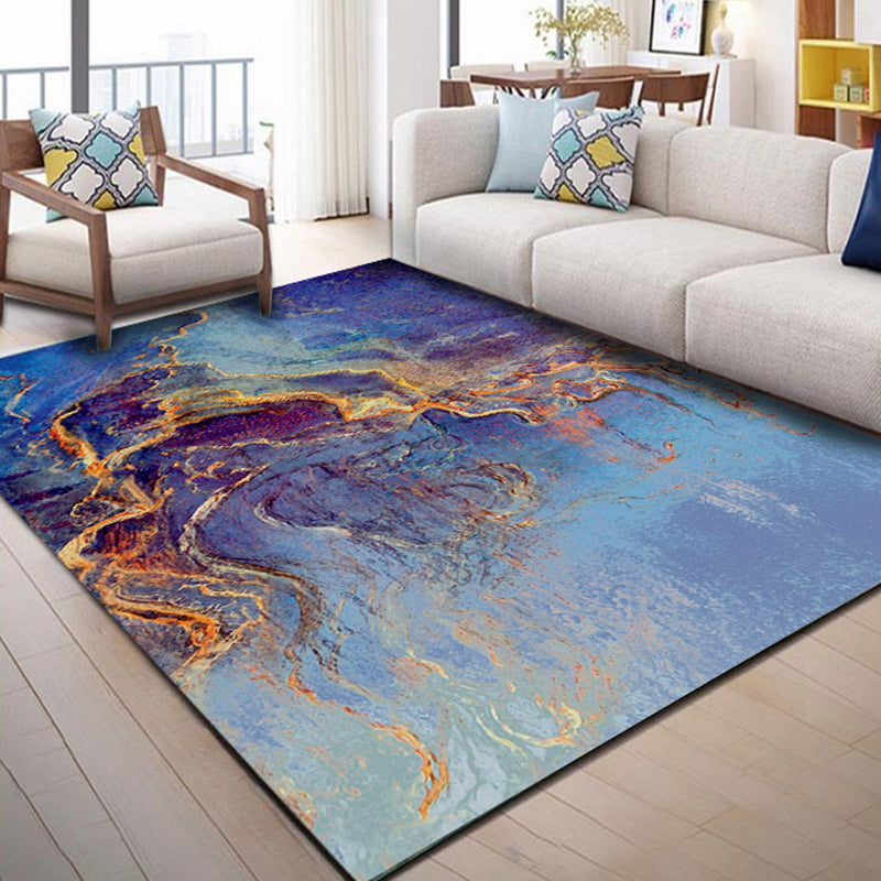 Frendorf | Groene en Blauwe Industriële Vloerkleed Polyester Abstract Vloerkleed Huisdiervriendelijk Wasbaar Antislip Tapijt voor Slaapkamer