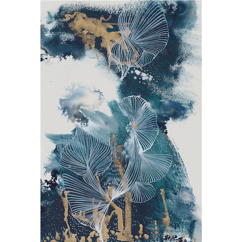 Frendorf | Blaues Modernismus Teppich Polyester Wirbel Streifen und Aquarell Muster Teppich Haustierfreundlich Waschbar Rutschfester Teppich für Schlafzimmer