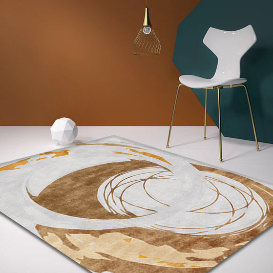 Frendorf | Brauner Kreisdesign Teppich Polyester Industrie Teppich Waschbar Rutschfeste Unterseite Tierfreundlicher Bereichsteppich für das Wohnzimmer