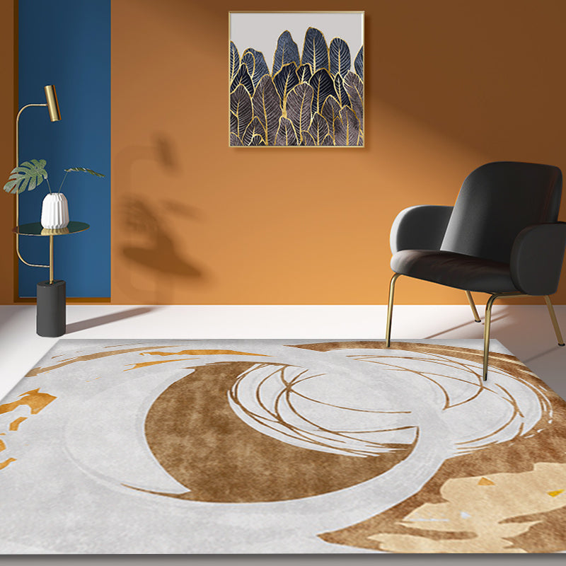 Frendorf | Brauner Kreisdesign Teppich Polyester Industrie Teppich Waschbar Rutschfeste Unterseite Tierfreundlicher Bereichsteppich für das Wohnzimmer