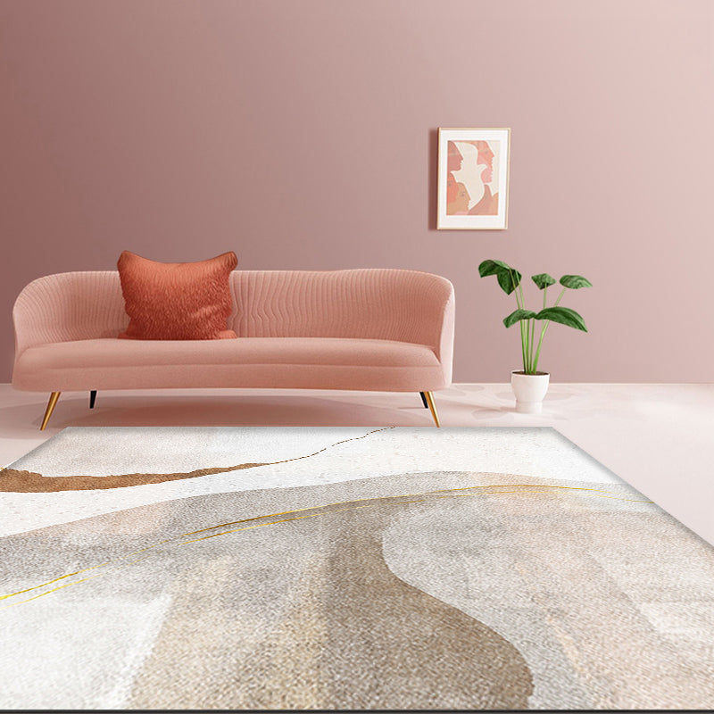 Frendorf | Brauner Salon Teppich Einfachheit Abstrakt Teppich Polyester Maschinenwaschbar Rutschfeste Unterlage Teppich