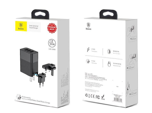 Frendorf | 3-in-1 & 3-Port Austauschbarer USB-Adapter, der mit allen Steckdosen funktioniert