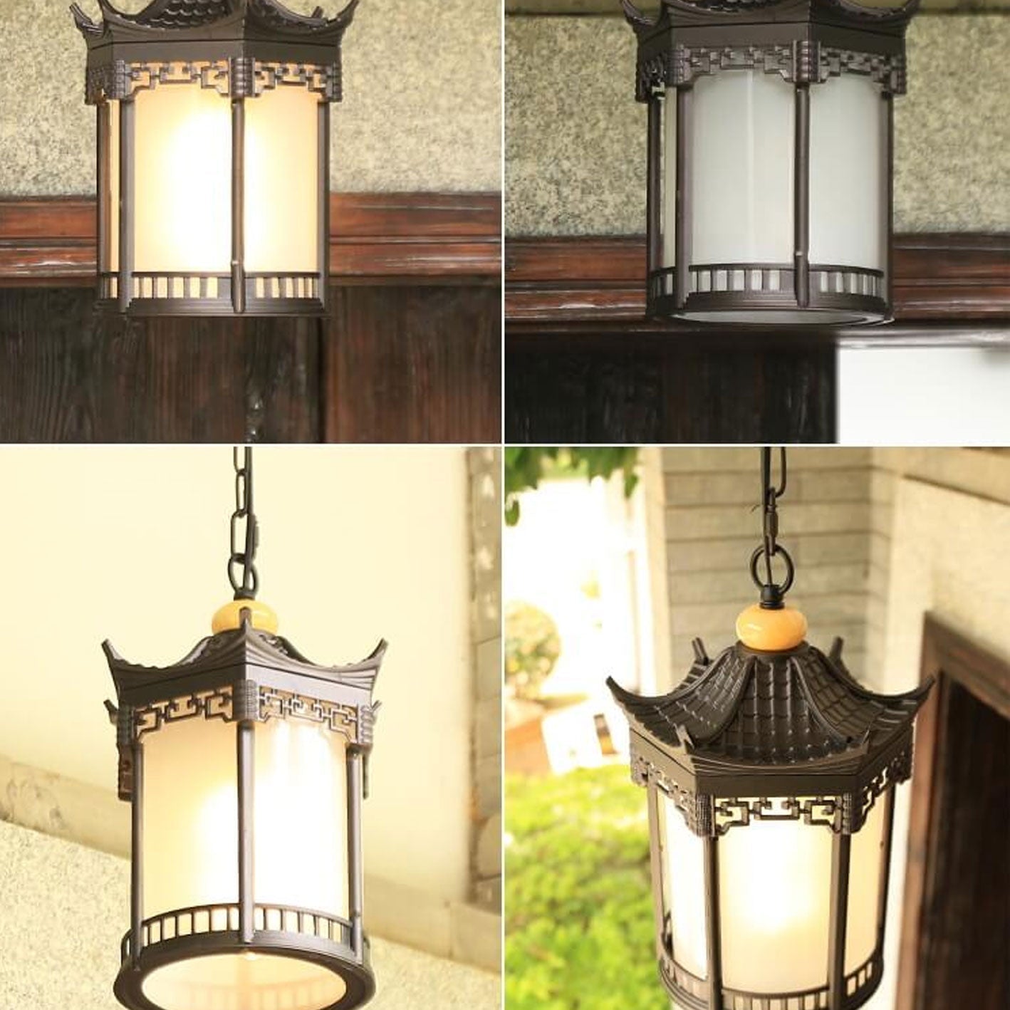 Frendorf | HexaLantern Outdoor LED Hängeleuchte | Wasserdichte Retro-Laterne | Chinesisches Sechseck-Design