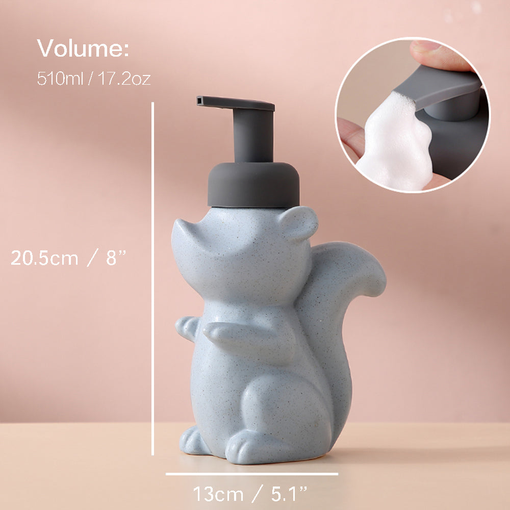Keramischer Seifenspender, Eichhörnchen Schaum-Pumpen Badezimmerflasche, Tierdesign, nachfüllbare wiederverwendbare Lotion-Pumpe für Badezimmer Küche, 510ml/17,2oz