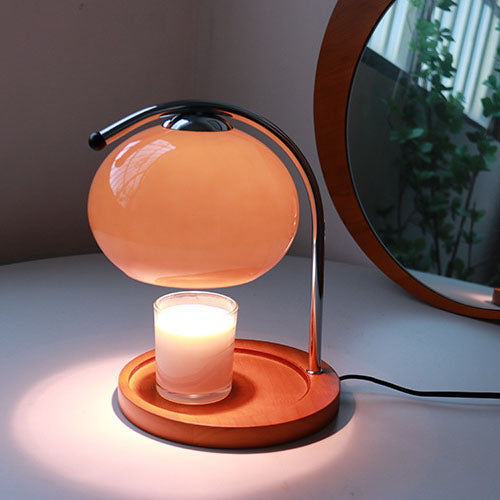 Frendorf | Melva Vintage Glasdom-Lampe mit Holzsockel | Schmelzendes Wachs | Dimmer | Stimmungslicht | Deko für Zuhause