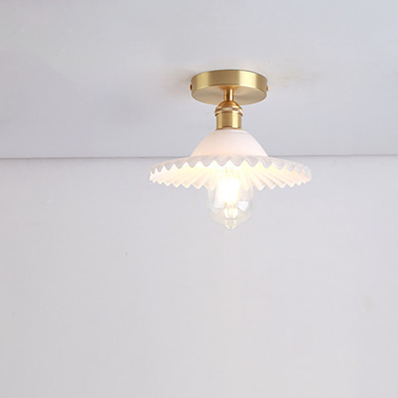 Frendorf | Lotuvia Japanische Vintage Deckenleuchte | Glas & Messing | Lotus Design | Semi-Flush-Mount