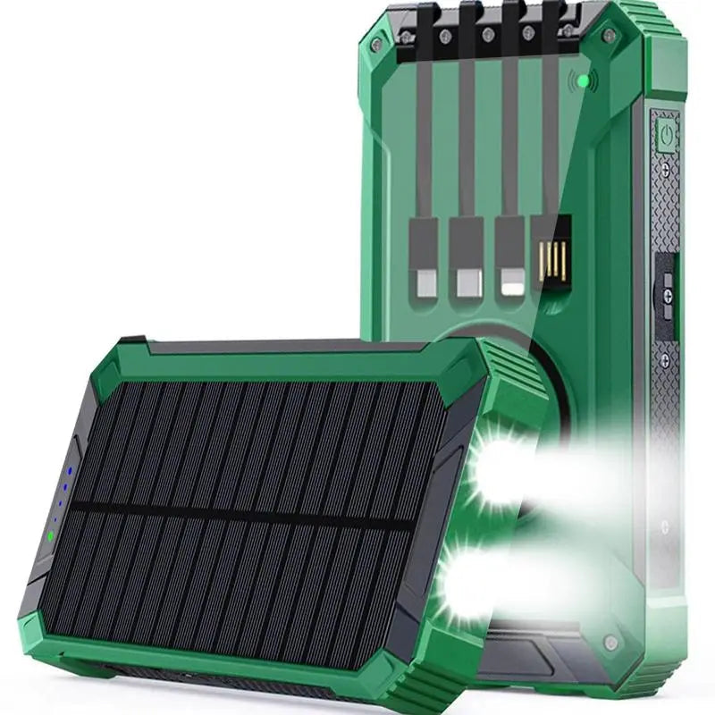 Frendorf | ChargePro Solar Powerbank | Kabelloses Ladegerät | 15W Schnellladefunktion | 6 Ausgänge | Integrierte Kabel | Tragbar & Wasserdicht