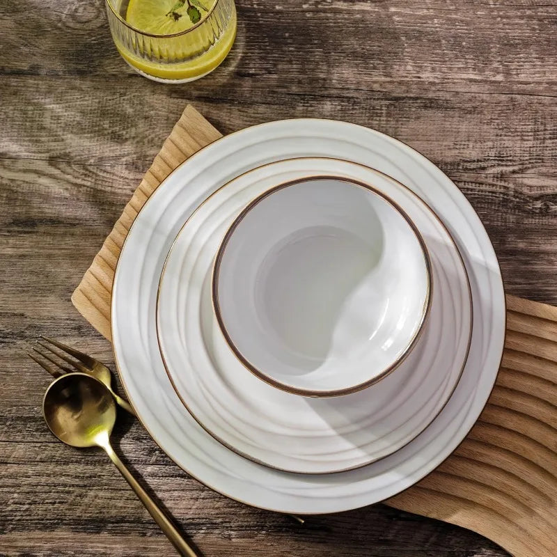 Frendorf | 18 Stück Elegante Keramische Geschirrsets Steinzeug Teller und Schalen Sets