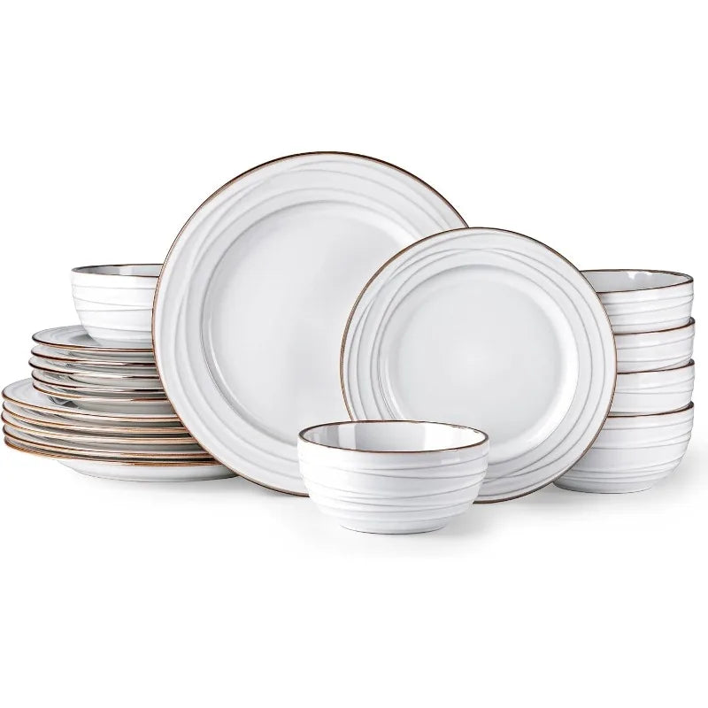 Frendorf | 18 Stück Elegante Keramische Geschirrsets Steinzeug Teller und Schalen Sets