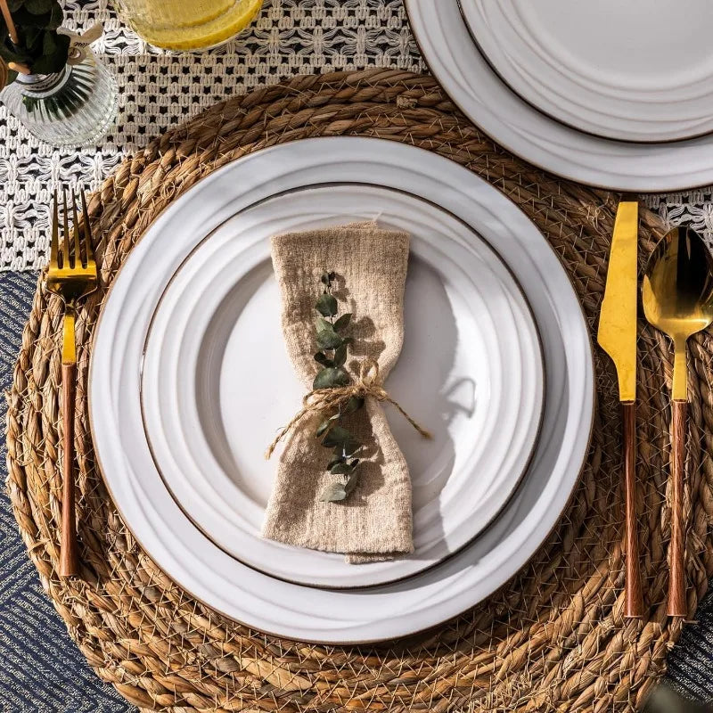 Frendorf | 18 Stück Elegante Keramische Geschirrsets Steinzeug Teller und Schalen Sets