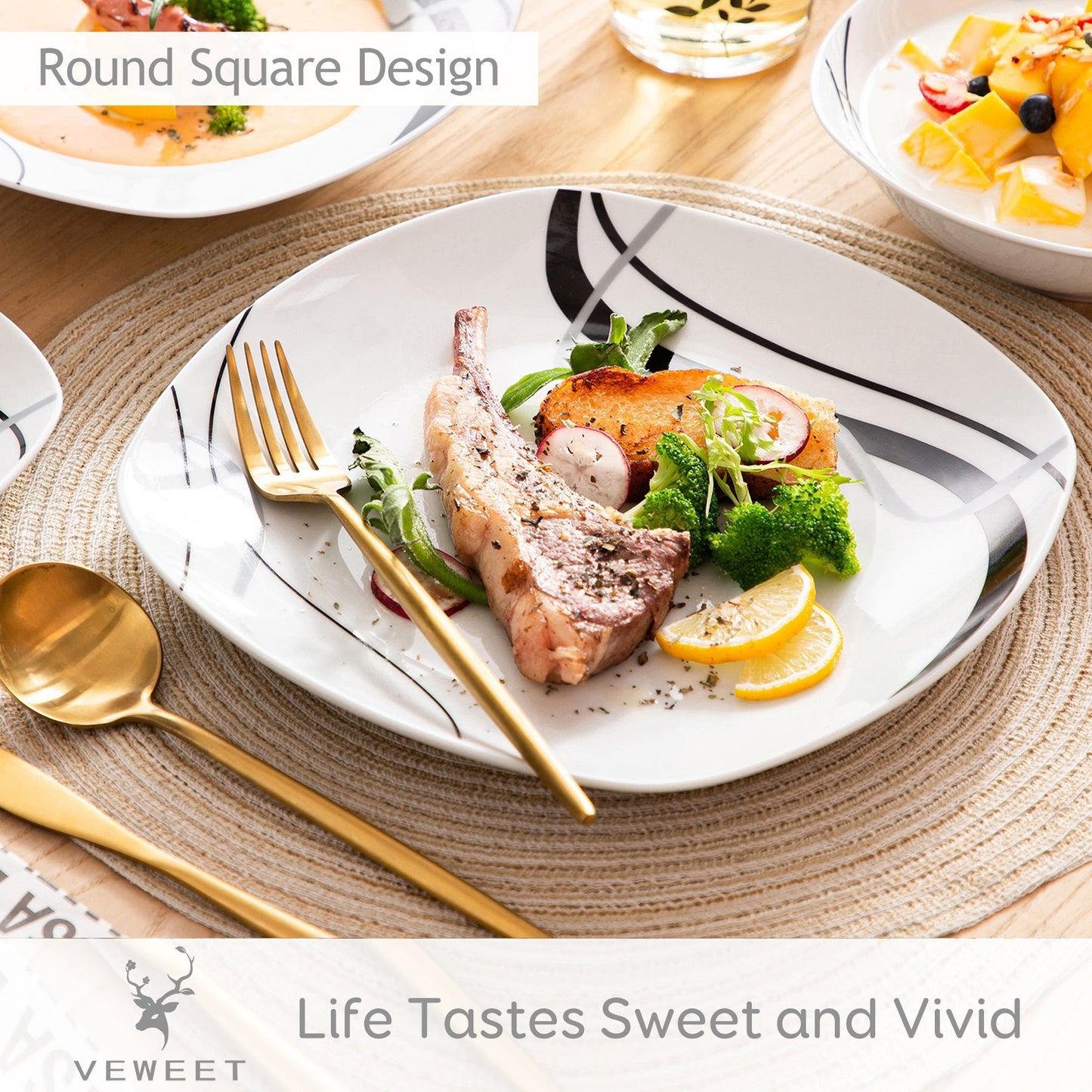 Frendorf | 18 Stück oder 36 Stück Porzellan Keramik Küchen Geschirr Teller Set