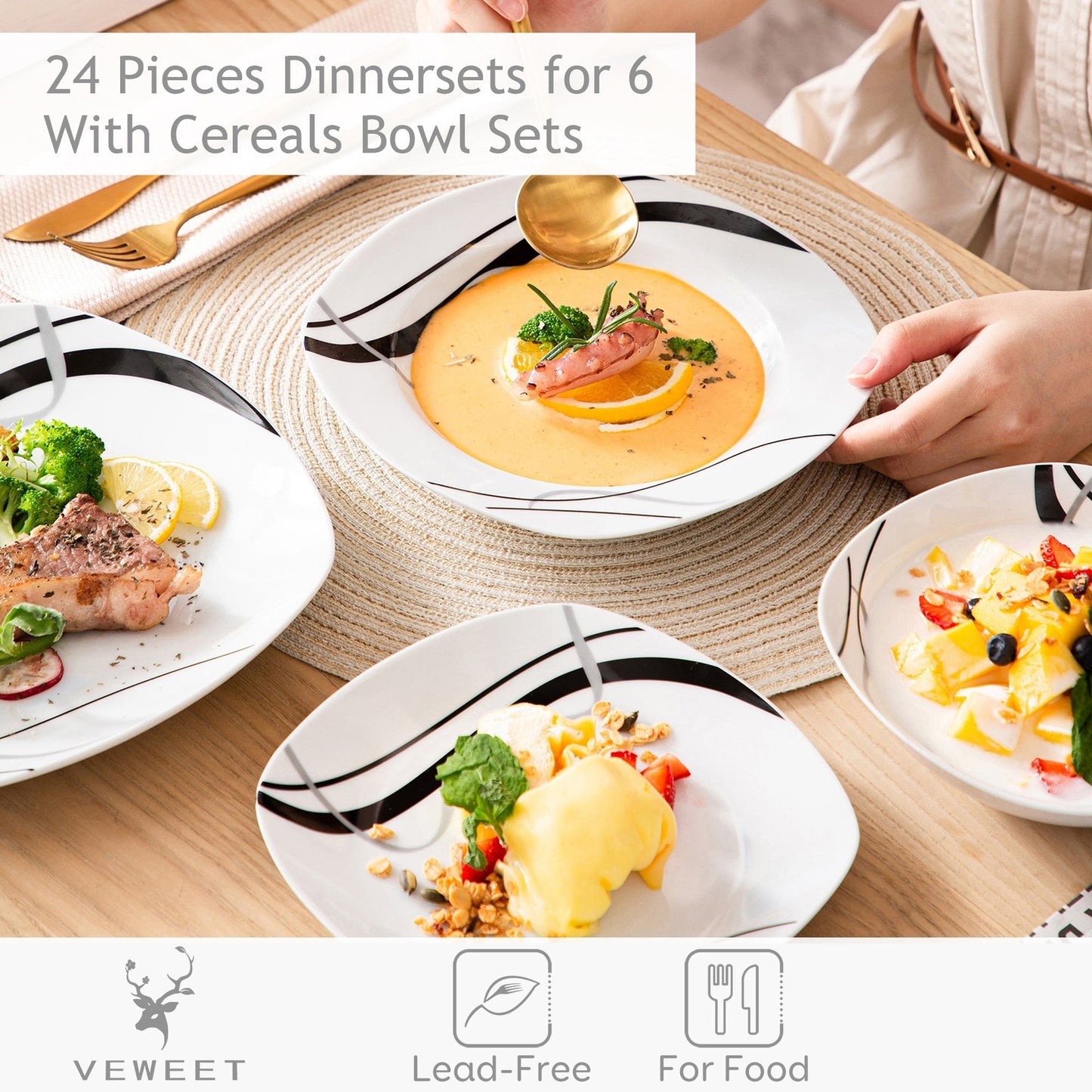 Frendorf | 18 Stück oder 36 Stück Porzellan Keramik Küchen Geschirr Teller Set