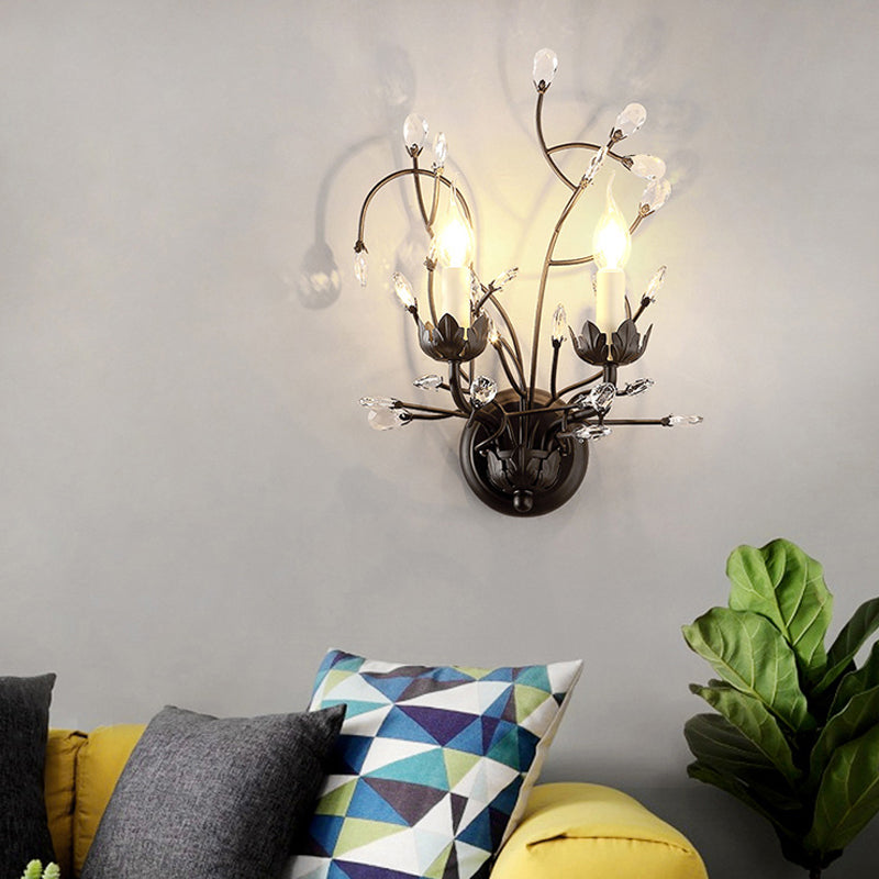 Frendorf | 2-Lampen Kerzenhalter Wandlamp Fixture Minimalisme Zwarte Kristal Wandlamp met Vertakt Design