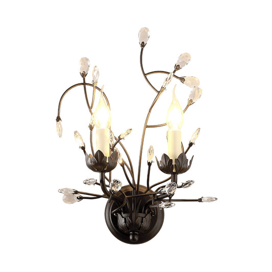 Frendorf | 2-Lampen Kerzenhalter Wandlamp Fixture Minimalisme Zwarte Kristal Wandlamp met Vertakt Design