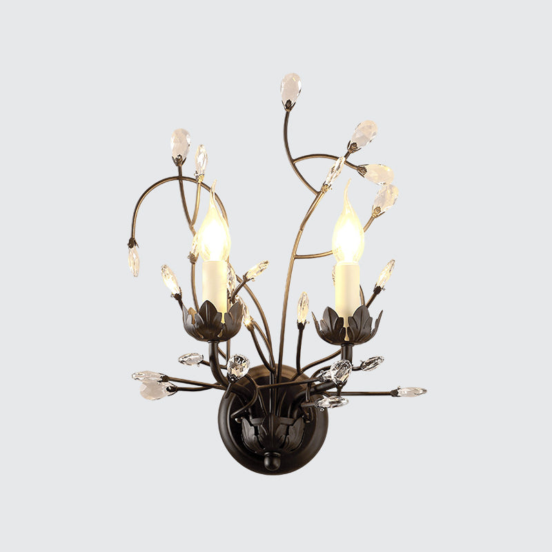 Frendorf | 2-Lampen Kerzenhalter Wandlamp Fixture Minimalisme Zwarte Kristal Wandlamp met Vertakt Design