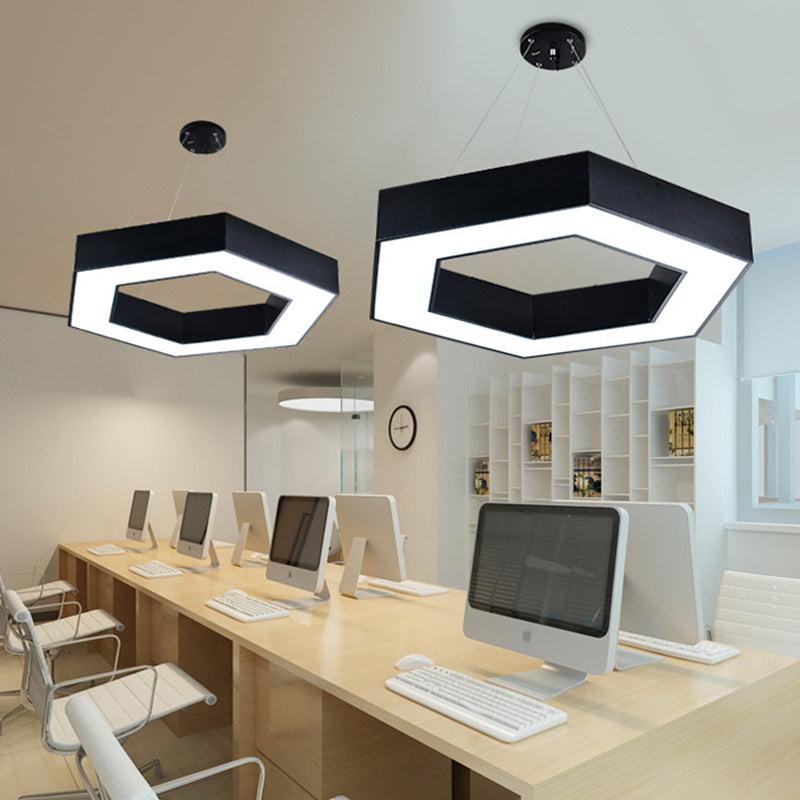 Acryl Hexagon Hängende Pendelleuchte Modern 16"/23.5"/39" W LED Deckenleuchte in Schwarz/Weiß für Büro